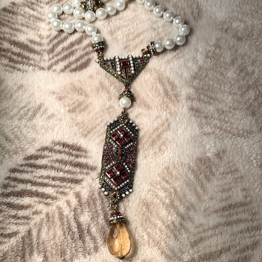 Vintage Heidi Daus multicolor gemstone and pearl necklace